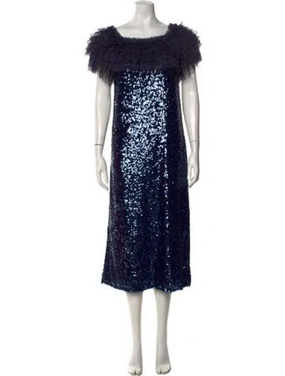 Pre-owned Needle & Thread Patterned Midi Length Dress W/ Tags In Blue