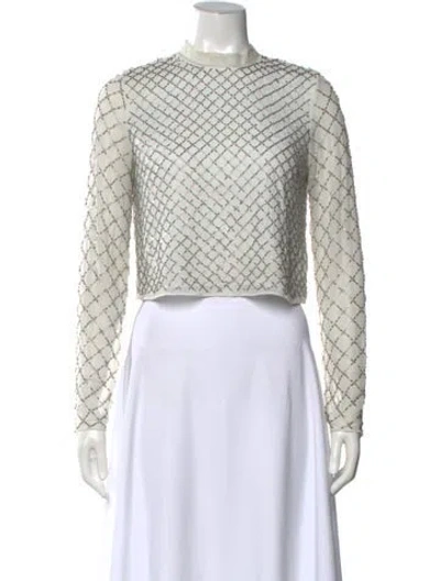 Pre-owned Needle & Thread Patterned Mock Neck Top In White