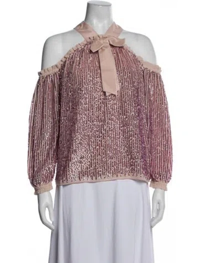 Pre-owned Needle & Thread Patterned Off-the-shoulder Blouse In Pink