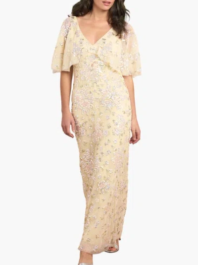 Needle & Thread Peony Bouquet Sequin V-neck Cape Gown In Neutral