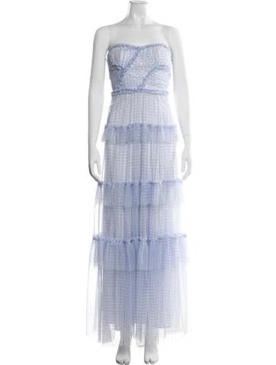 Pre-owned Needle & Thread Plaid Print Long Dress In Blue