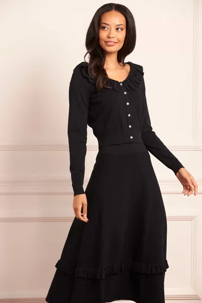 Needle & Thread Pointelle Trim Knit Short Cardigan In Black