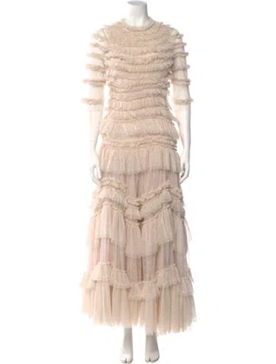 Pre-owned Needle & Thread Polka Dot Print Long Dress In Neutral