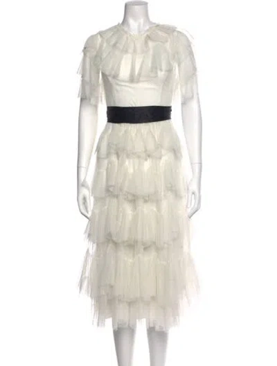 Pre-owned Needle & Thread Polka Dot Print Midi Length Dress In Neutral