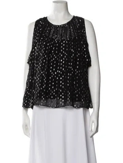 Pre-owned Needle & Thread Polka Dot Print Scoop Neck Blouse In Black