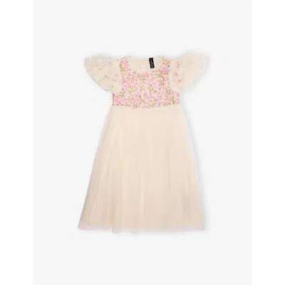 Needle & Thread Babies' Cream/pink Posy Bodice Embroidered Tulle Dress 4-10