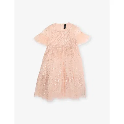 Needle & Thread Babies' Scatter Dot Sequined Tulle Dress 4-10 Years Apricot