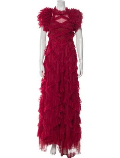 Pre-owned Needle & Thread Printed Long Dress In Burgundy