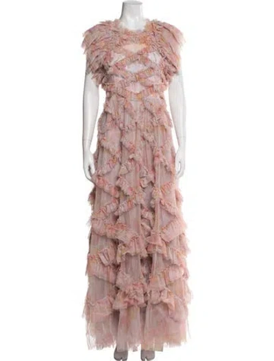 Pre-owned Needle & Thread Printed Long Dress In Pink