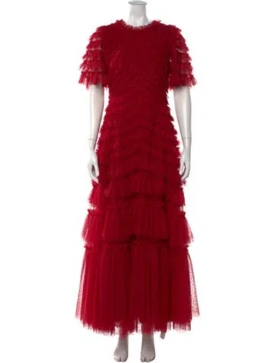 Pre-owned Needle & Thread Printed Long Dress In Red