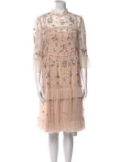 Pre-owned Needle & Thread Printed Midi Length Dress In Pink