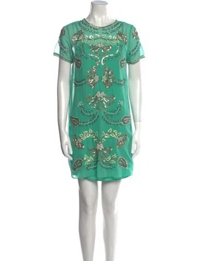 Pre-owned Needle & Thread Printed Mini Dress In Green