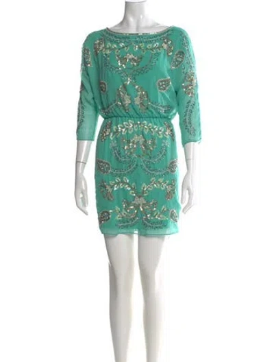 Pre-owned Needle & Thread Printed Mini Dress In Green