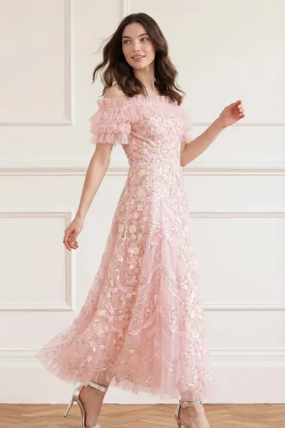 Needle & Thread Ribbon Heart Off-shoulder Ankle Gown In Pink