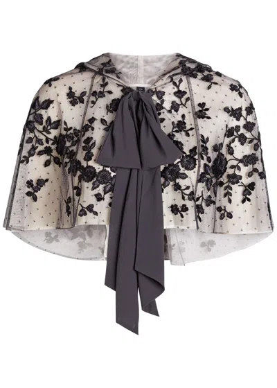 Needle & Thread Rosa Floral-embroidered Tulle Cape In Multi