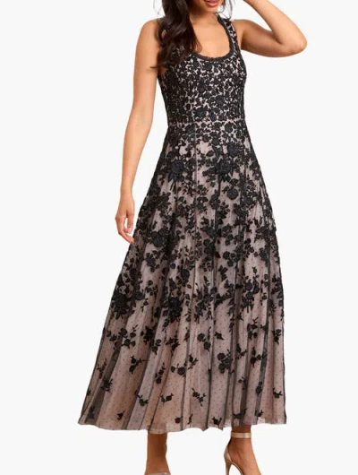 Needle & Thread Embroidered-flowers Scoop-neck Maxi Dress In Black