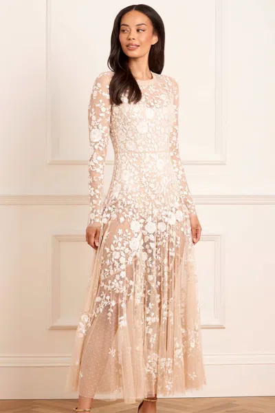 Needle & Thread Rosa Sheer Ankle Gown In Sand