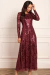 Needle & Thread Rosanna Sequin-embellished Tulle Gown In Burgundy