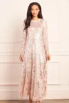 Needle & Thread Rosanna Lattice Round Neck Gown In Neutral