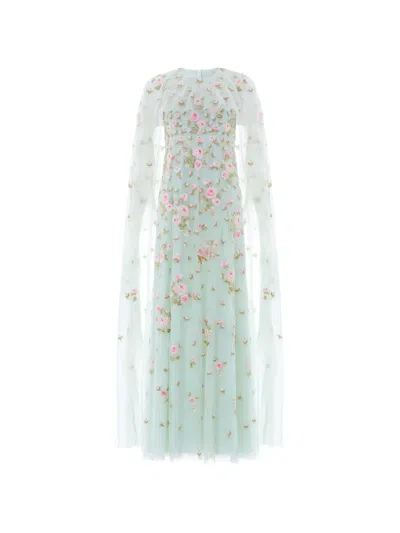 Needle & Thread Rose Bloom Cape Gown In Blue
