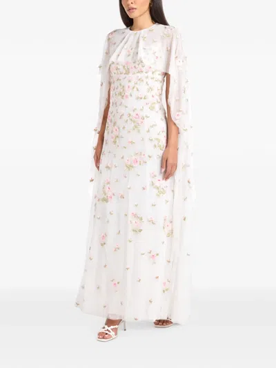 Needle & Thread Rose Bloom Cape Gown In White