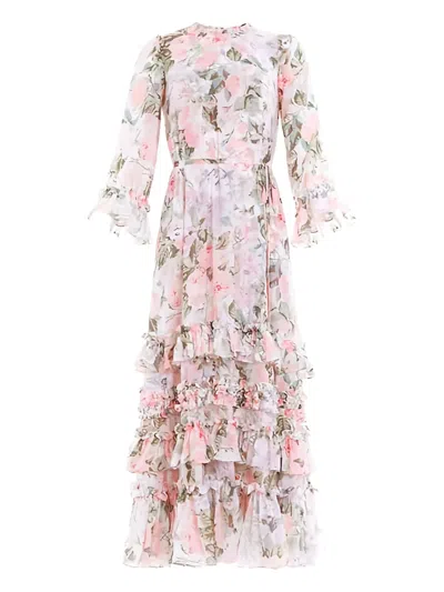 Needle & Thread Rose Powder Chiffon Ruffled Dress In Pink
