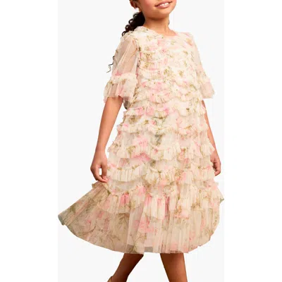 Needle & Thread Rose Scallop Ruffle Kids Dress In Neutral