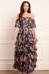 Needle & Thread Rose Vine Aviana Off-shoulder Gown In Black