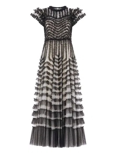 Needle & Thread La Vie En Rose Round Neck Short Sleeve Gown In Black