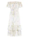 Needle & Thread Ruffled Floral Midi Dress In White