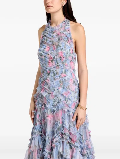 Needle & Thread Ruffled Floral-print Maxi Dress In Blue