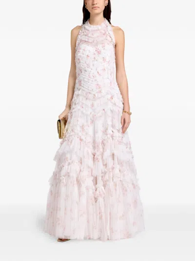Needle & Thread Ruffled Floral-print Maxi Dress In White