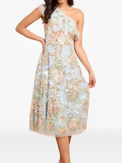 NEEDLE & THREAD RUFFLED ONE-SHOULDER SEQUIN-EMBELLISHED MIDI DRESS