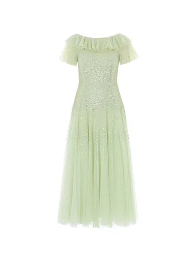 Needle & Thread Ruffled Sequin-embellished Gown In Green