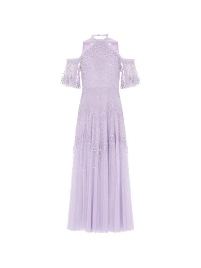 Needle & Thread Scallop Halterneck Gown Maxi Dress In Purple