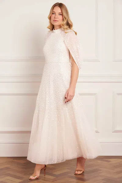 Needle & Thread Scallop Sequin Cape Ankle Gown In Gold