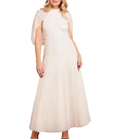 Needle & Thread Scallop Sequin Cape Ankle Gown In White