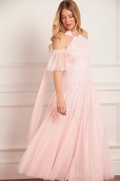 Needle & Thread Scallop Sequin Halter-neck Ankle Gown In Pink