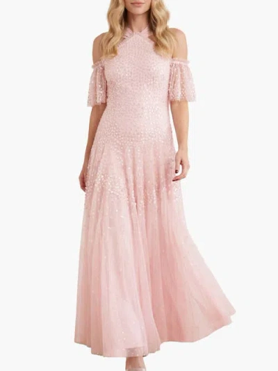 Needle & Thread Scallop Sequin Halter-neck Ankle Gown In Pink