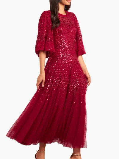 Needle & Thread Scallop Sequin Round Neck Maxi Dress In Red