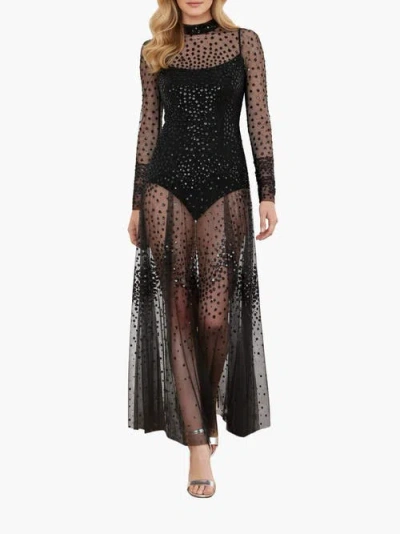 Needle & Thread Scallop Sequin Sheer Bow Ankle Gown In Gray
