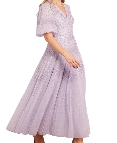 Needle & Thread Scallop Sequin V-neck Ankle Gown In Purple