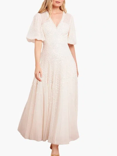 Needle & Thread Scallop Sequin V-neck Ankle Gown In Neutral