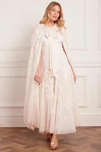 Needle & Thread Scatter Blossom Hooded Long Cape In Gold