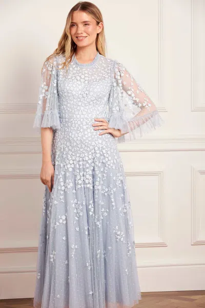 Needle & Thread Scatter Blossom Round Neck Ankle Gown In Blue