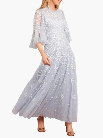 Needle & Thread Scatter Blossom Round Neck Ankle Gown In Blue