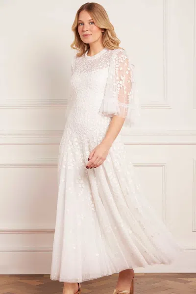 Needle & Thread Scatter Blossom Round Neck Ankle Gown In White