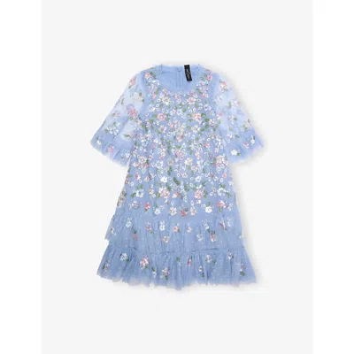 Needle & Thread Babies' Sequin Bloom Embroidered Tulle Dress 4-12 Years Sky Blu