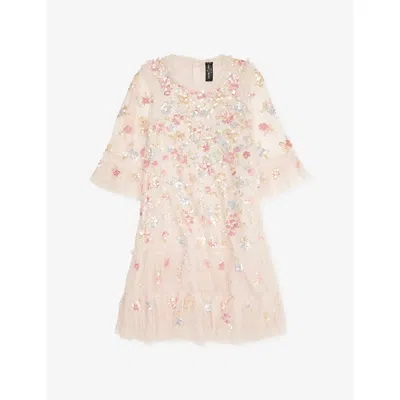Needle & Thread Kids' Shell Sequin Bloom Tulle Dress 8-12 In Neutral