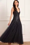 Needle & Thread Sequin Cascade Cami Plunge Gown In Black